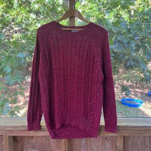 Athleta Women's Red & Silver Sparkle Pullover Sweater Size L - Picture 3 of 10